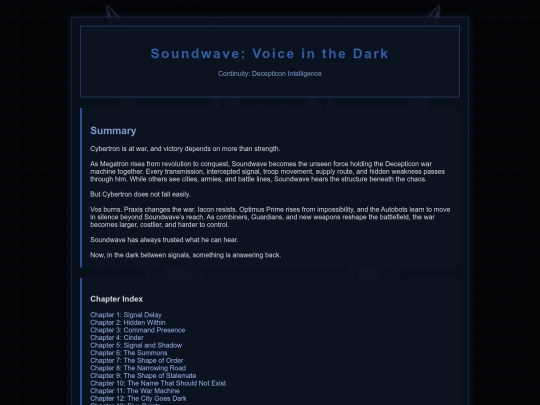 Soundwave Novel/Soundwave-index screenshot