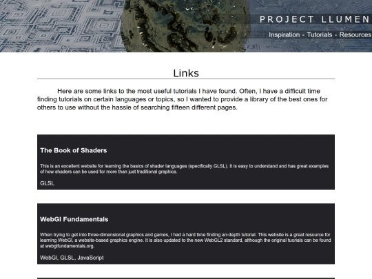 tutorials/links screenshot