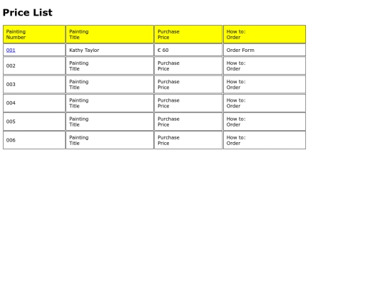 pricelist screenshot