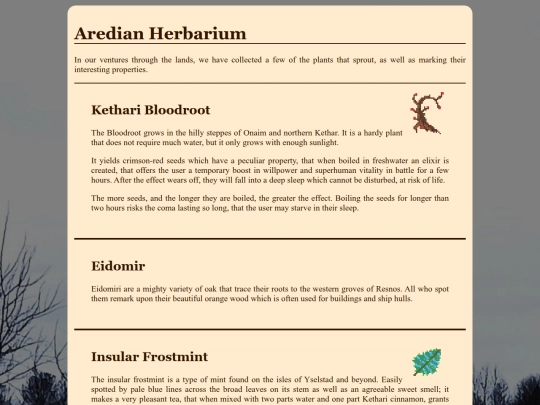 lore/herbarium screenshot