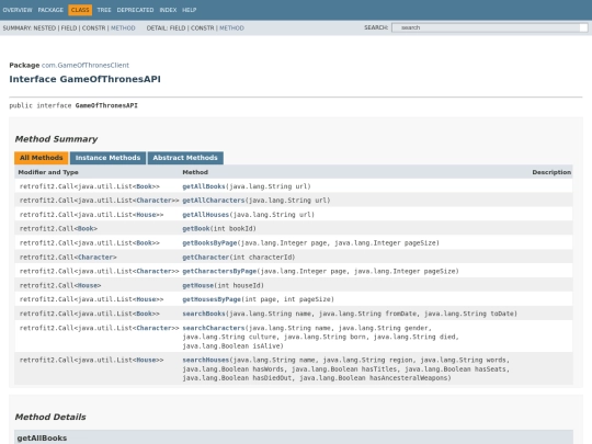 GameOfThronesAPI screenshot