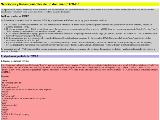 Secciones y líneas generales de un documento HTML5 screenshot