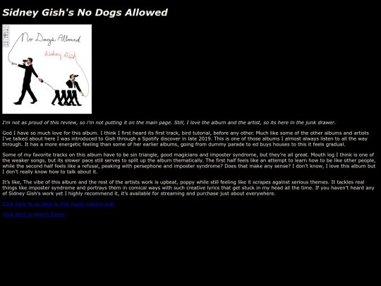 Music Reviews/Review 19, No Dogs Allowed/rev19 screenshot
