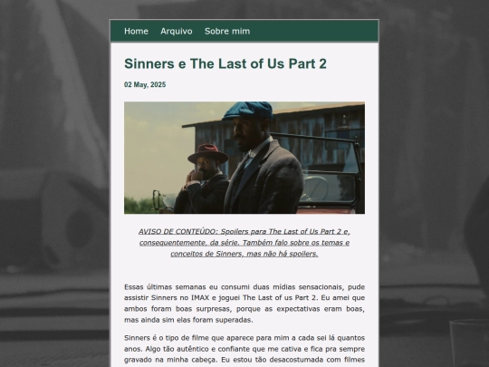 posts/2025-05-02-Sinners-e-The-Last-of-Us-Parte-2 screenshot