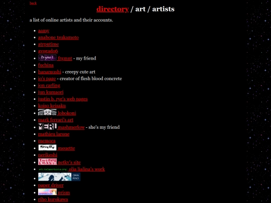 directory/art/artists screenshot