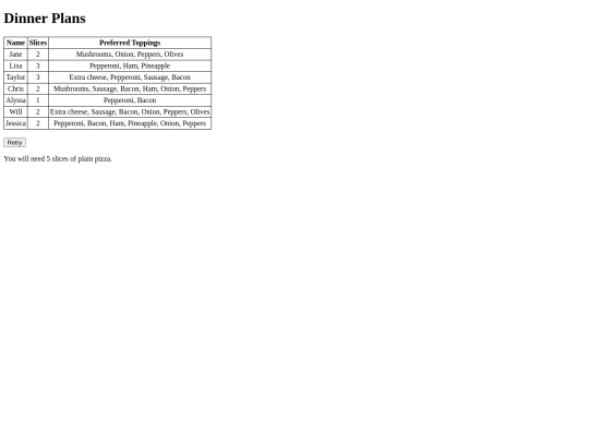 Second Semester/dinner screenshot
