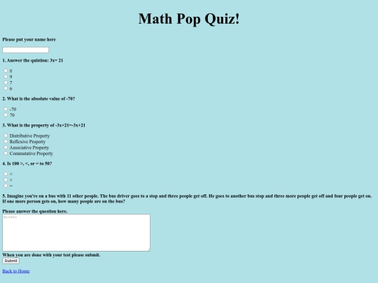 mathtest screenshot