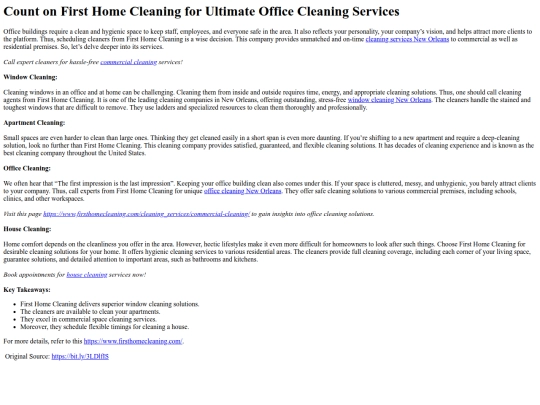 CountonFirstHomeCleaningforUltimateOfficeCleaningServices screenshot
