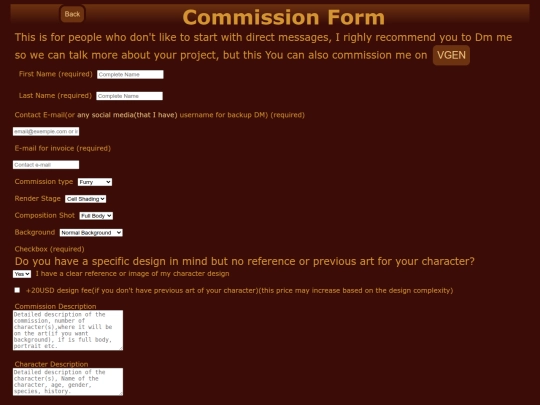 commission-form screenshot