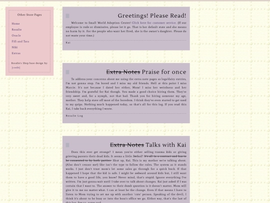 header links/RosaliesShop screenshot