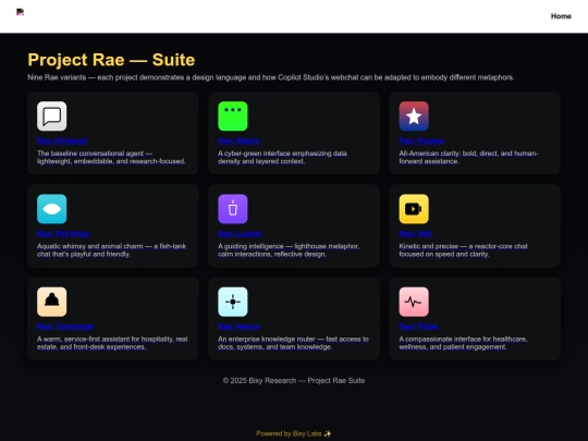 project rae — home v3 screenshot
