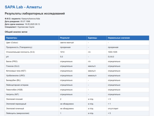 urinalysis screenshot