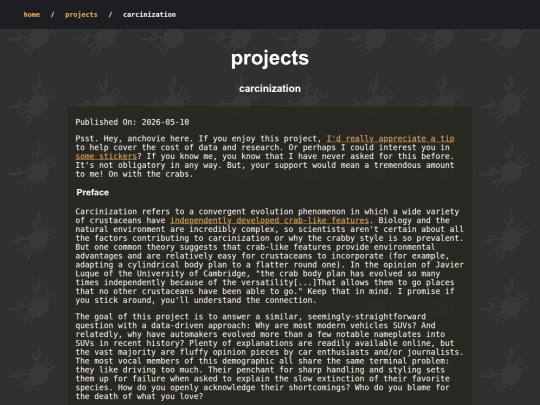 projects/crabs/carcinization screenshot