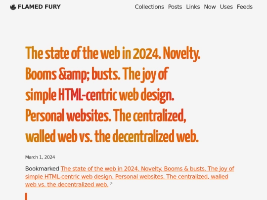 bookmarks/the-state-of-the-web-in-2024-novelty-booms-and-busts-the-joy-of-simple-html-centric-web-design-personal-websites-the-centralized-walled-web-vs-the-decentralized-web screenshot