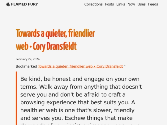 bookmarks/towards-a-quieter-friendlier-web-cory-dransfeldt screenshot