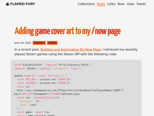 posts/adding-game-cover-art-to-my-/now-page screenshot