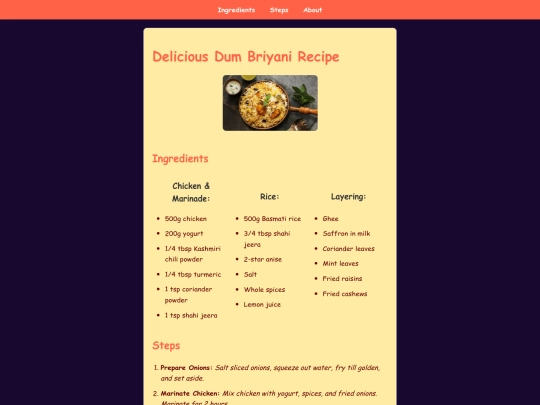 food recipe website/Briyani screenshot