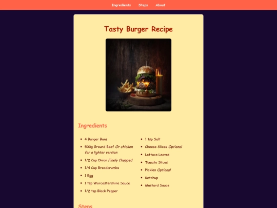 food recipe website/Burger screenshot
