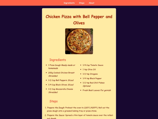 food recipe website/pizza screenshot