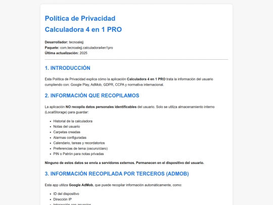 calculadora4en1/Politicas screenshot