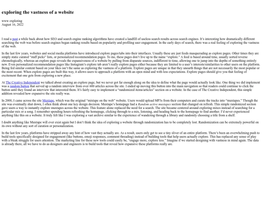notepad/Entries/exploring-the-vastness-of-a-website screenshot