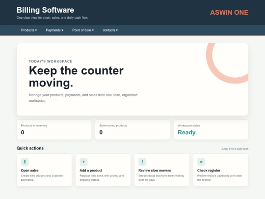 billing software/homepage screenshot