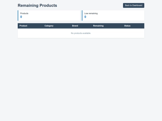billing software/remaining products screenshot