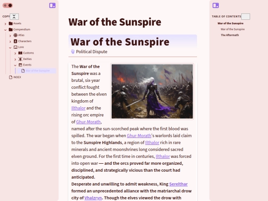 Compendium/Lore/Events/War of the Sunspire screenshot