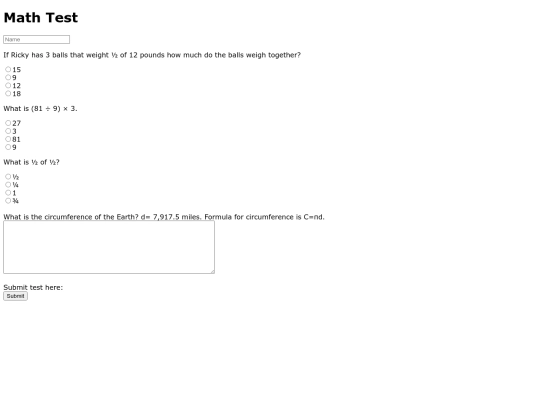 Mathtest screenshot