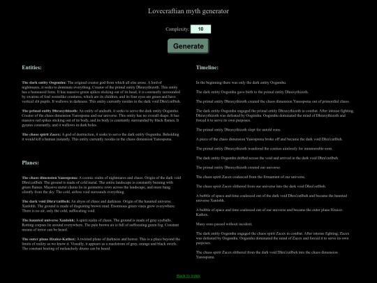 Javascript/Lovecraftian_myth_generator screenshot
