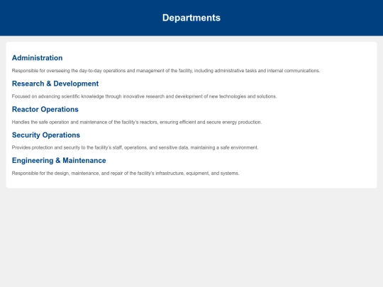 departments screenshot