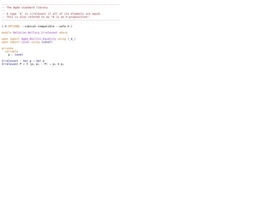 agda/Relation.Nullary.Irrelevant screenshot