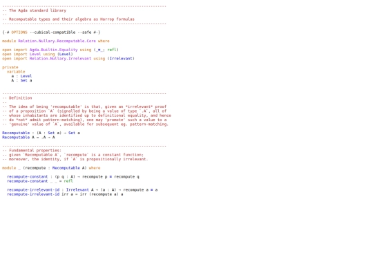 agda/Relation.Nullary.Recomputable.Core screenshot