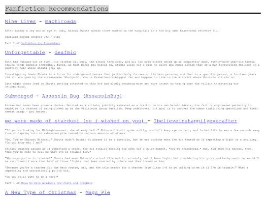 shrines/eraserhead/ficrecs screenshot
