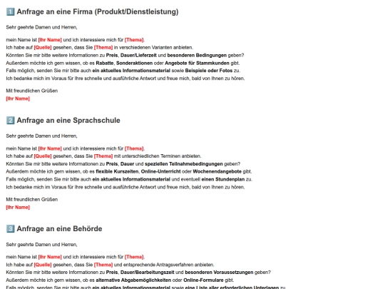 Anfrage screenshot