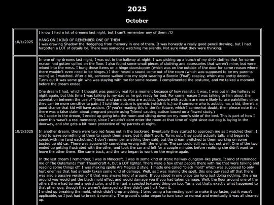 Dream-Journal/2025/October screenshot