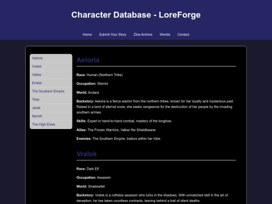 Character-Database screenshot