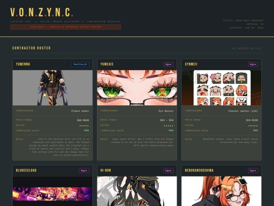 vonzync_artist_roster_JUN_06_2026 screenshot