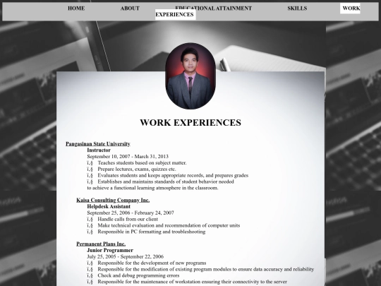 Work Experience screenshot