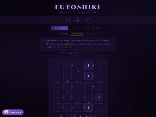 futoshiki screenshot