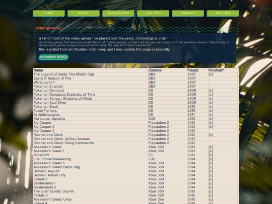 videogamelog screenshot