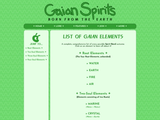 gaian-spirits/features/list_of_elements screenshot
