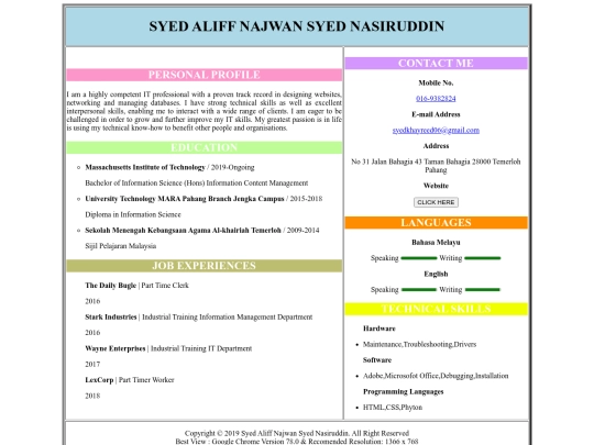 HTML/resume screenshot