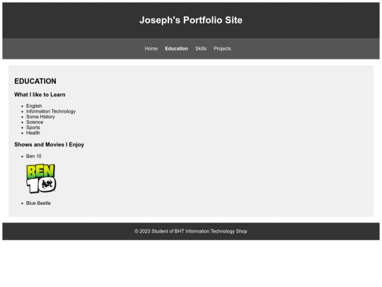 JosephPortfolio/education screenshot
