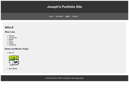 JosephPortfolio/skills screenshot