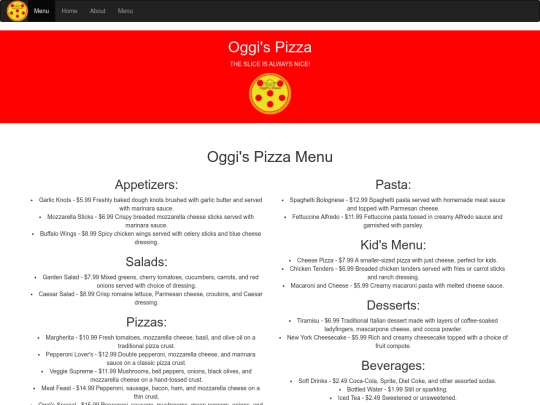 Oggi's Pizza/menu screenshot