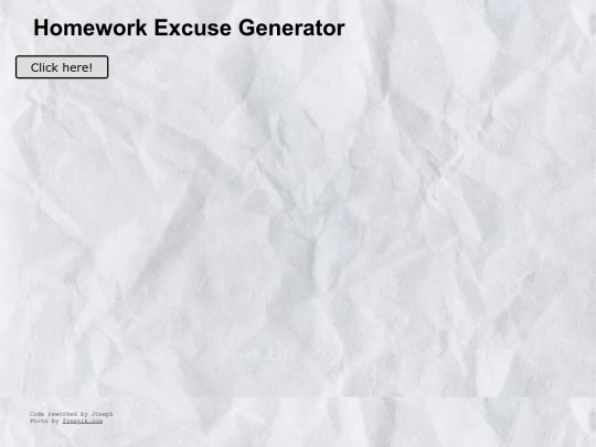 web design/3-javascript/HomeworkExcuseGenerator screenshot
