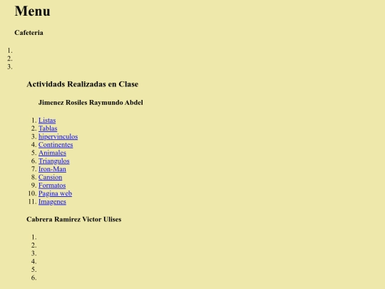 actividades ray/Menu pagina web screenshot
