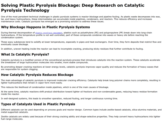 catalytic-pyrolysis-for-plastic-solving-reactor-clogging-issues screenshot
