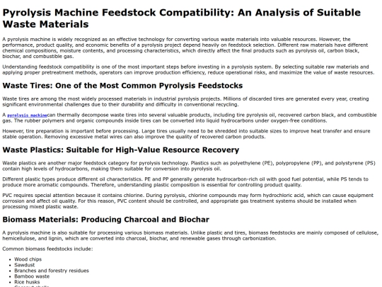 pyrolysis‑machine‑feedstock‑compatibility‑an‑analysis‑of‑suitable‑waste‑materials screenshot